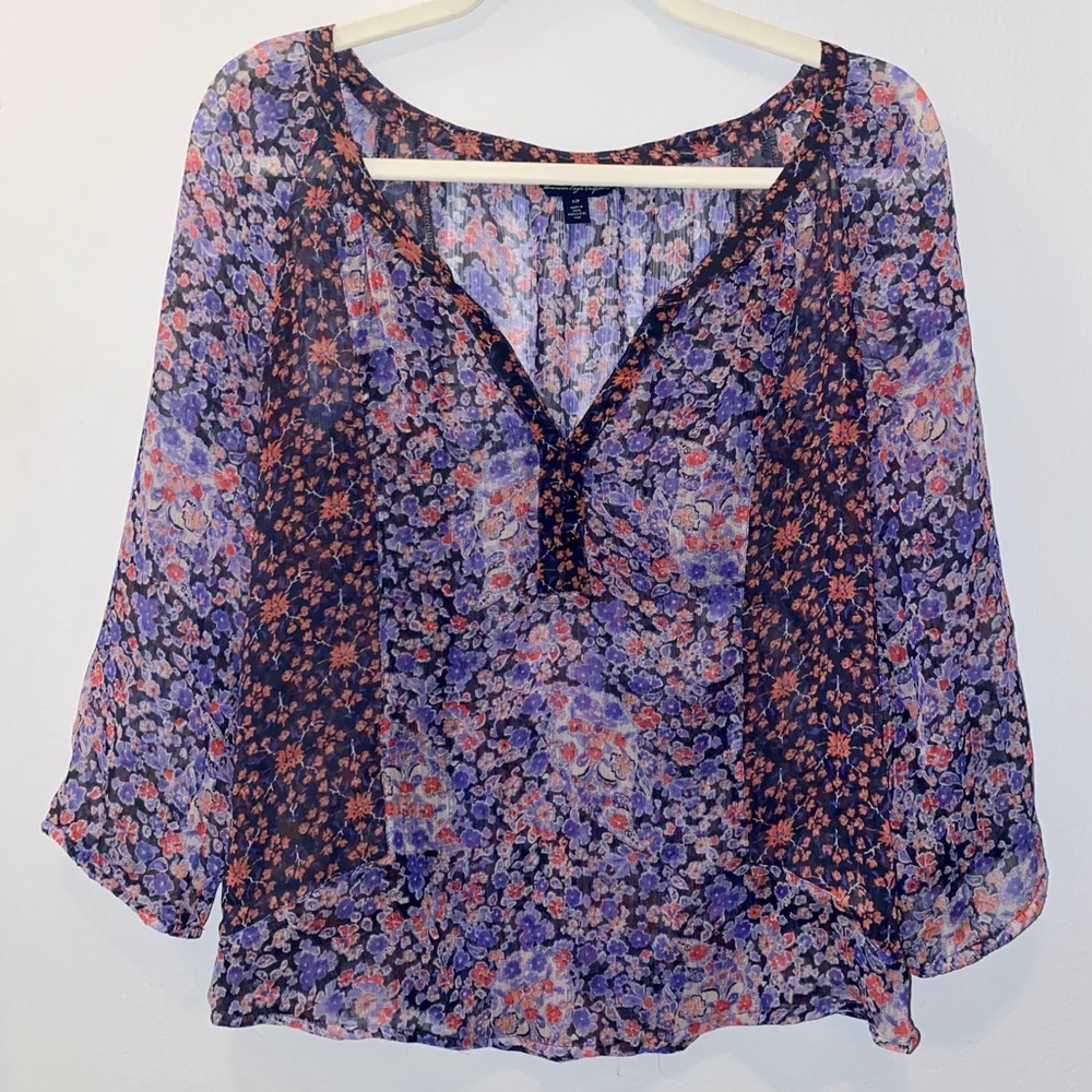 Sheer Floral Multi-color American Eagle Blouse